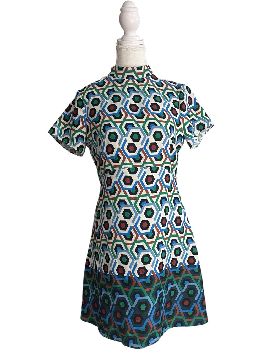 Zara Geometric Print Mini Dress Green Blue